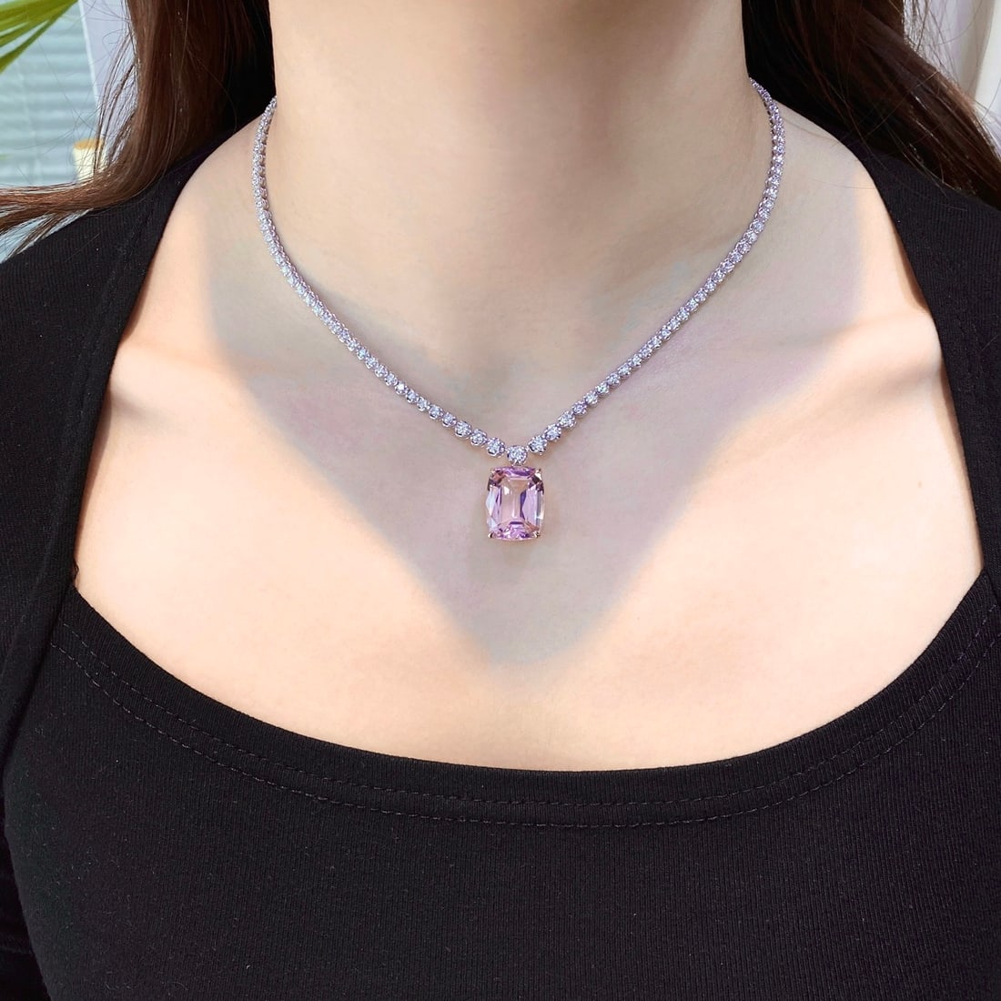 Express Shipping 18k Gold 18.52 Ctw Natural Morganite & Diamond Necklace - 4