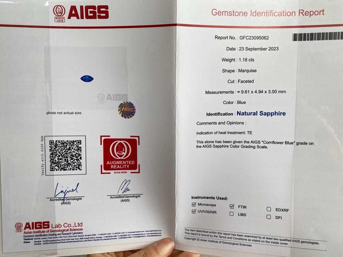 Express Shipping Aigs Certified Express Shipping 18k Gold 1.52 Ctw Natural Natural Sapphire & Dia... - 5