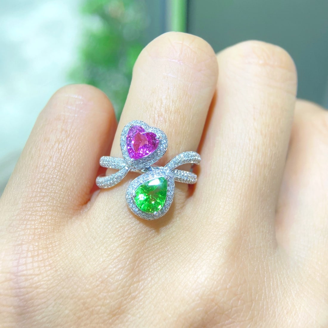 Express Shipping 18k Gold 2.10 Ctw Natural Sapphire & Tsavorite & Toi Et Moi Ring - 4