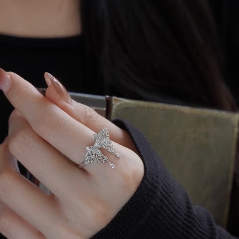 14k Gold 0.62 Ct Natural H Diamond & Butterfly Ring - 3