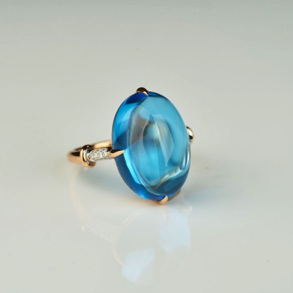 14k Gold 16.08 Ct Natural Topaz & Diamond Ring - 6