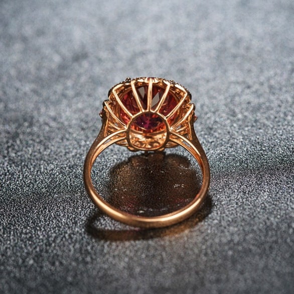 14k Gold 3.93 Ct Natural Tourmaline & Diamond & Ruby Ring - 7