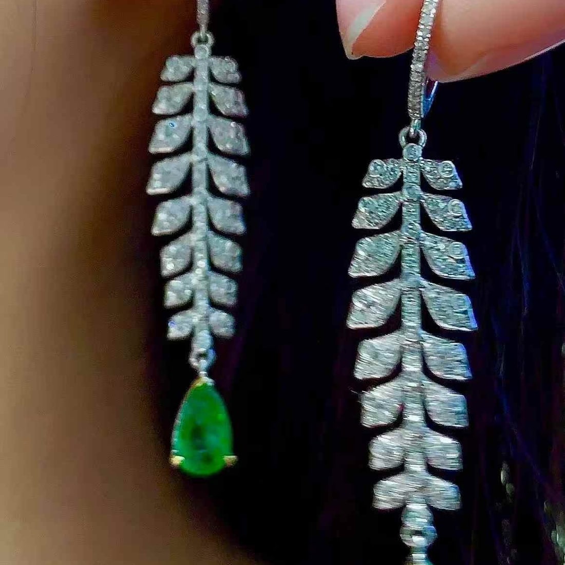 14k Gold 1.85 Ct Vivid Green Natural Emerald & Diamond Earrings - 6