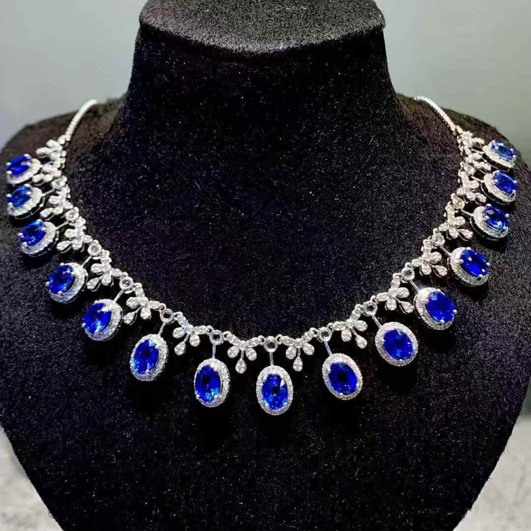 14k Gold 9.3 Ct Natural Sapphire & Diamond & Sapphire Necklace (1 of 7)