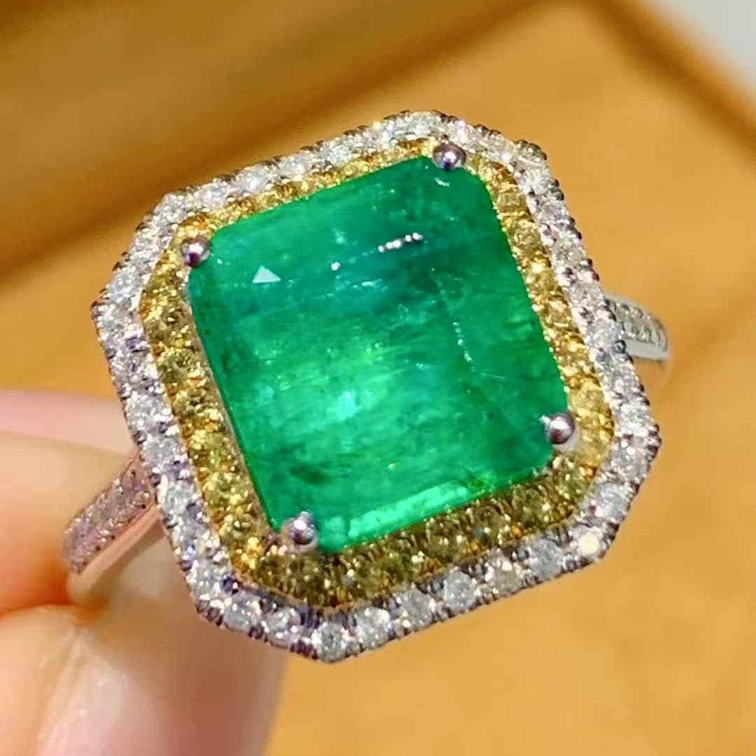 14k Gold 3.75 Ct Natural Emerald & Diamond Ring (1 of 6)