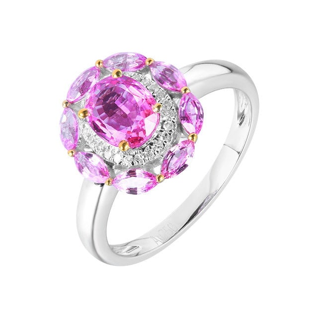 14k Gold 1.88 Ctw Natural Padparadscha Sapphire & Sapphire Ring - 5