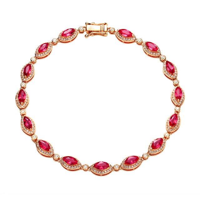 14k Gold 4.62 Ctw Natural Ruby & Diamond Bracelet - 4
