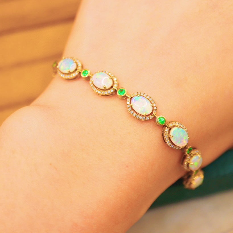 14k Gold 2.79 Ctw Natural Opal & Diamond Bracelet - 5