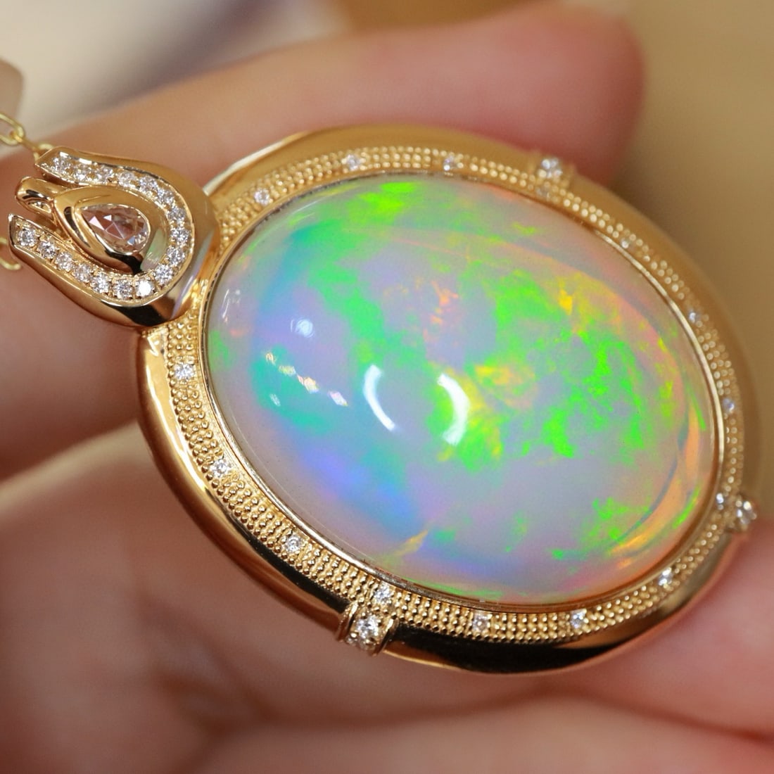 14k Gold 26.06 Ct Natural Opal & Diamond Pendant( Without Chain ) - 4