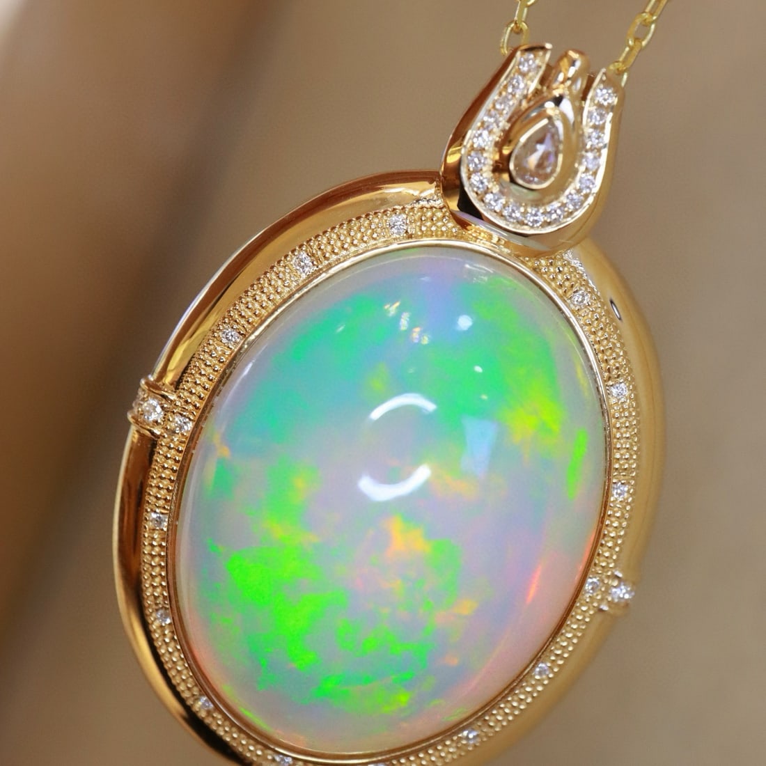 14k Gold 26.06 Ct Natural Opal & Diamond Pendant( Without Chain ) - 5