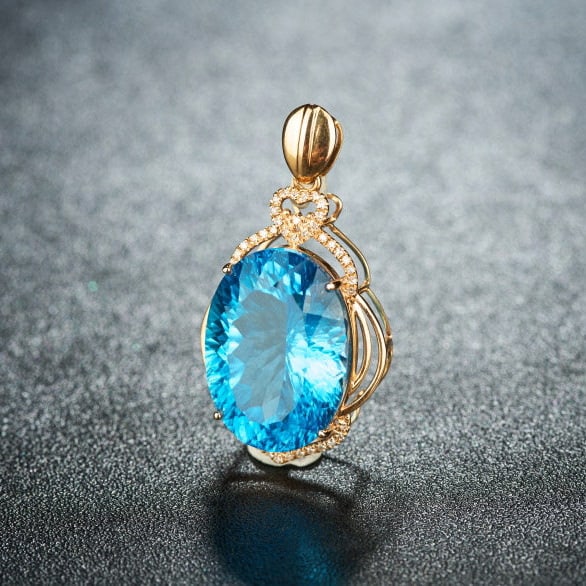 14k Gold 19.55 Ct Natural Topaz & Diamond Pendant( Without Chain ) - 3