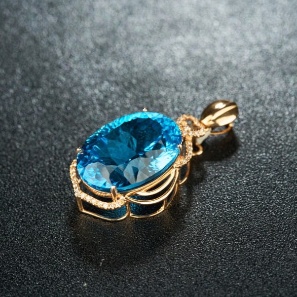 14k Gold 19.55 Ct Natural Topaz & Diamond Pendant( Without Chain ) - 6