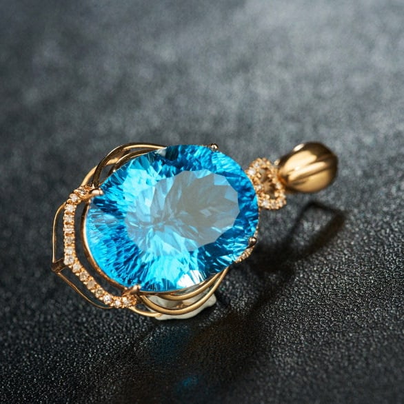 14k Gold 19.55 Ct Natural Topaz & Diamond Pendant( Without Chain ) - 7