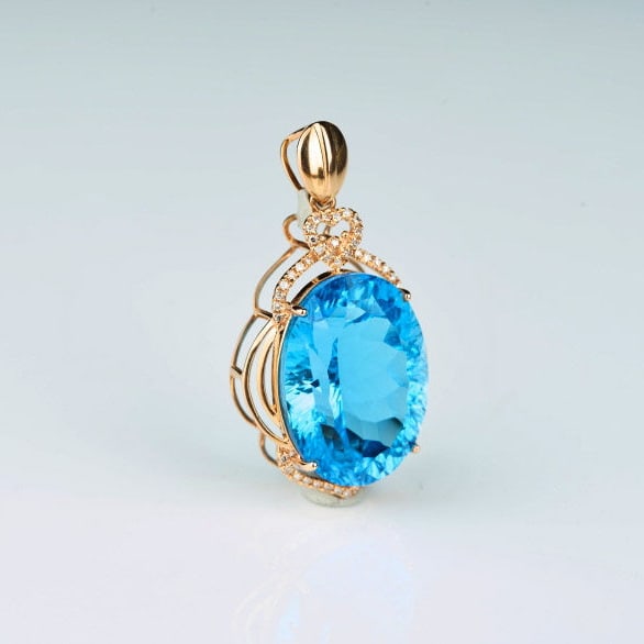 14k Gold 19.55 Ct Natural Topaz & Diamond Pendant( Without Chain ) - 8