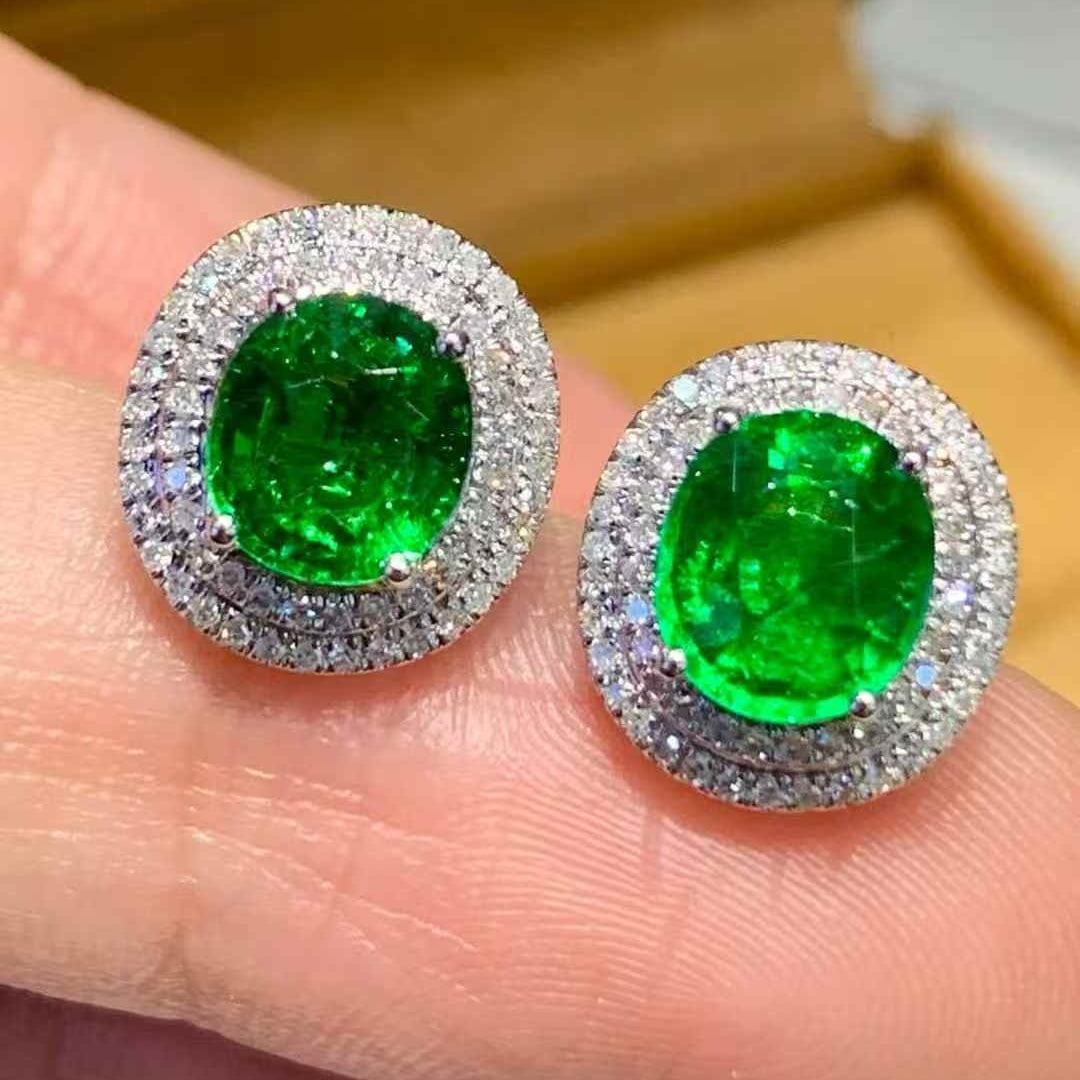 14k Gold 2.6 Ct Natural Tsavorite & Diamond Earrings - 2