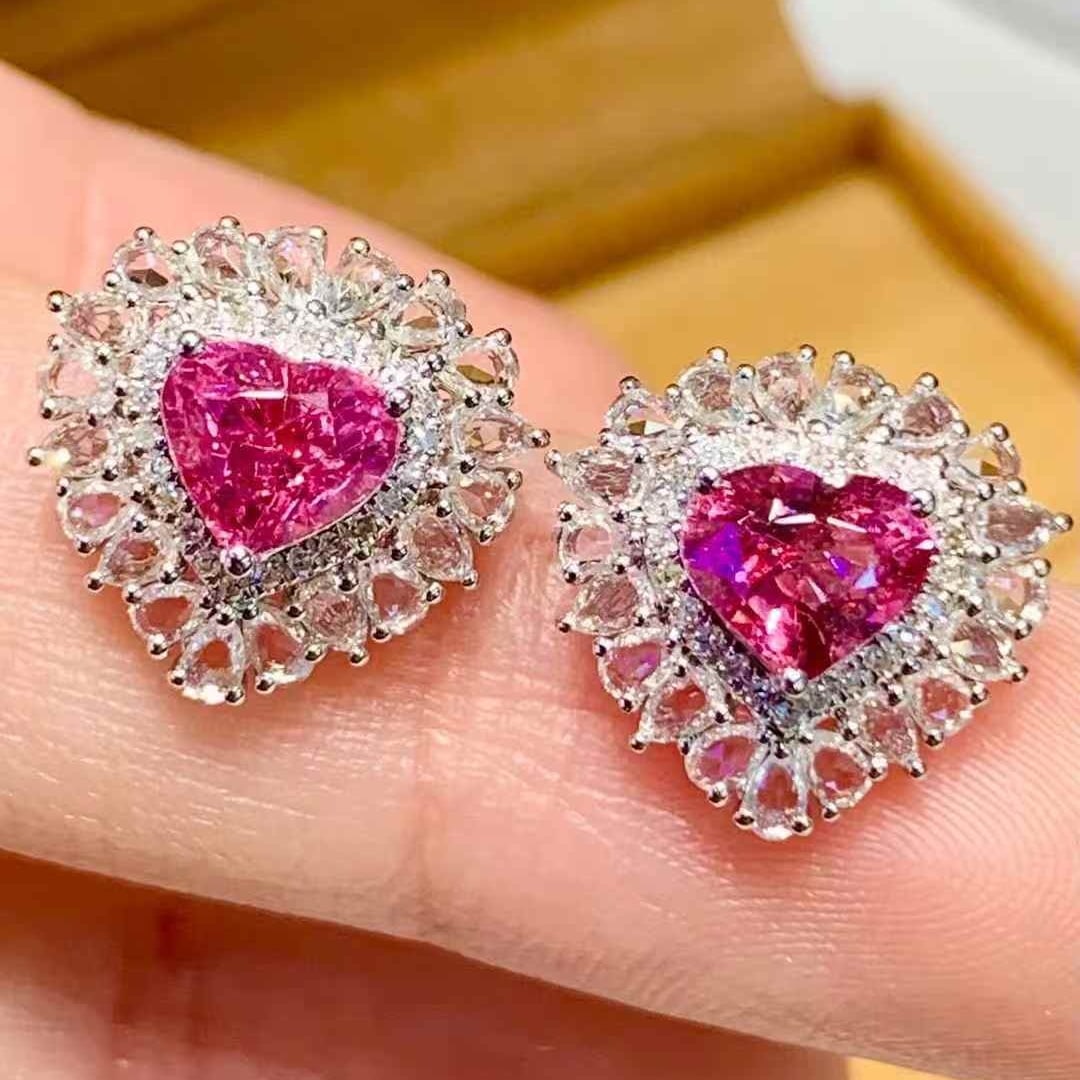 14k Gold 1.55 Ct Natural Spinel & Diamond & Sapphire Earrings - 2