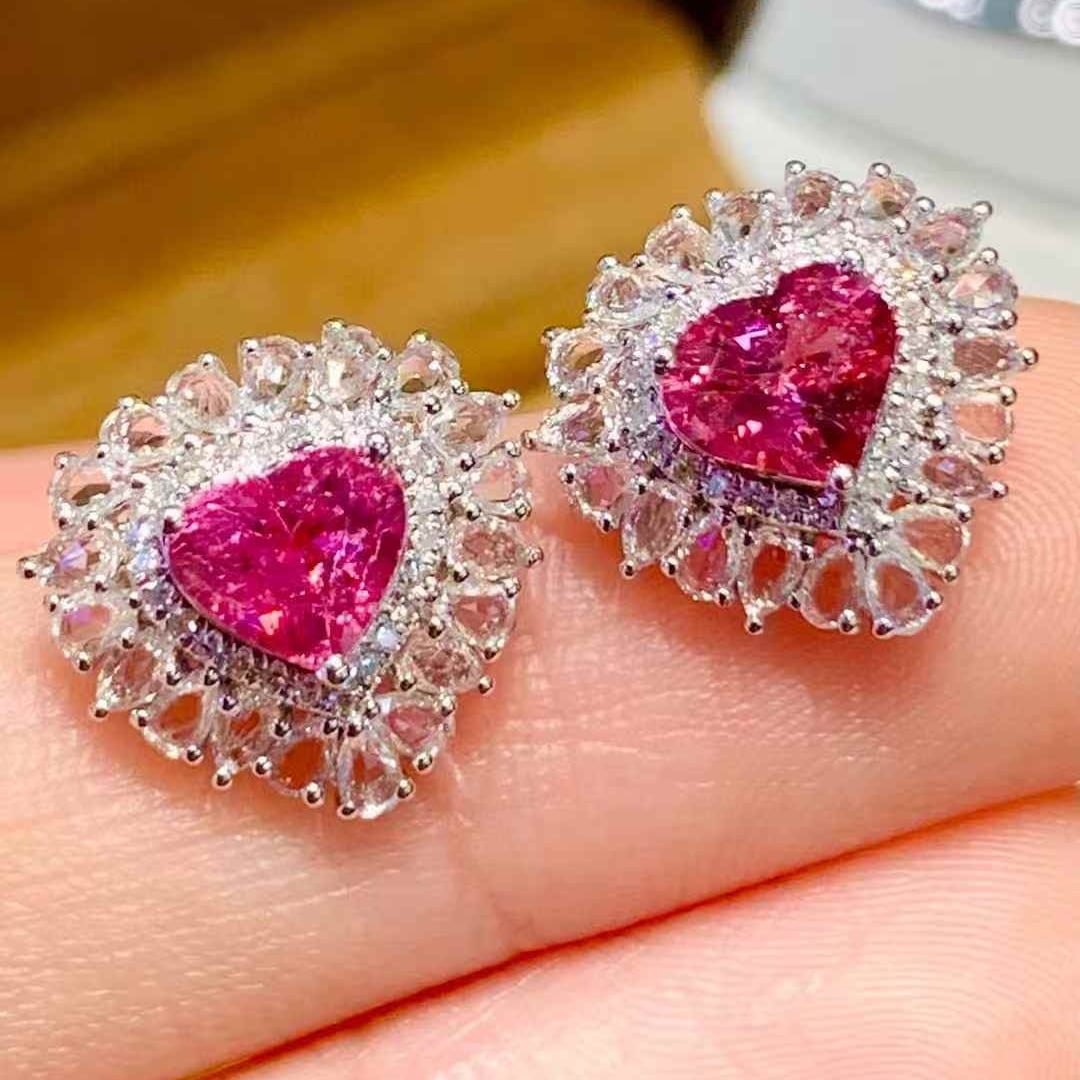 14k Gold 1.55 Ct Natural Spinel & Diamond & Sapphire Earrings - 4