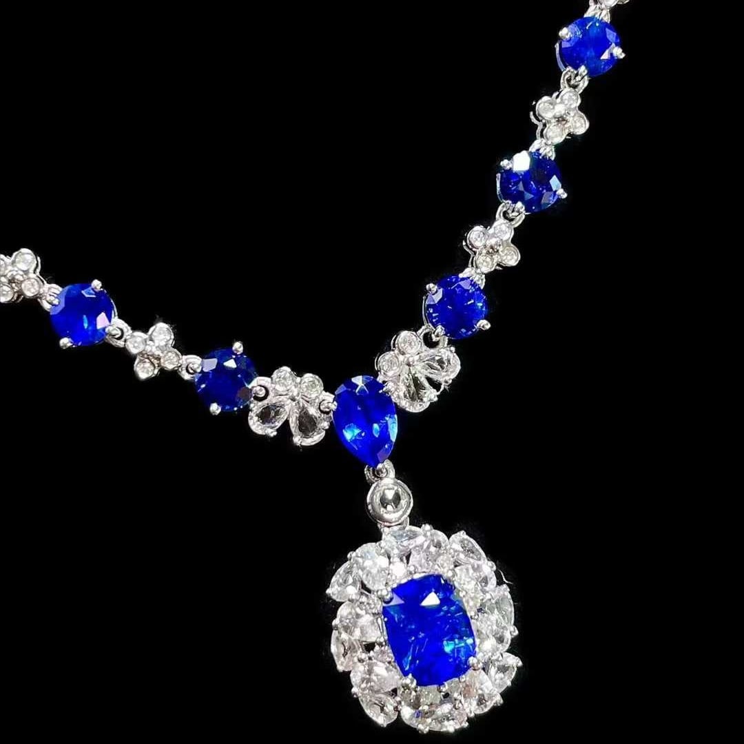 14k Gold 3.94 Ctw Natural Sapphire & Sapphire Necklace - 3