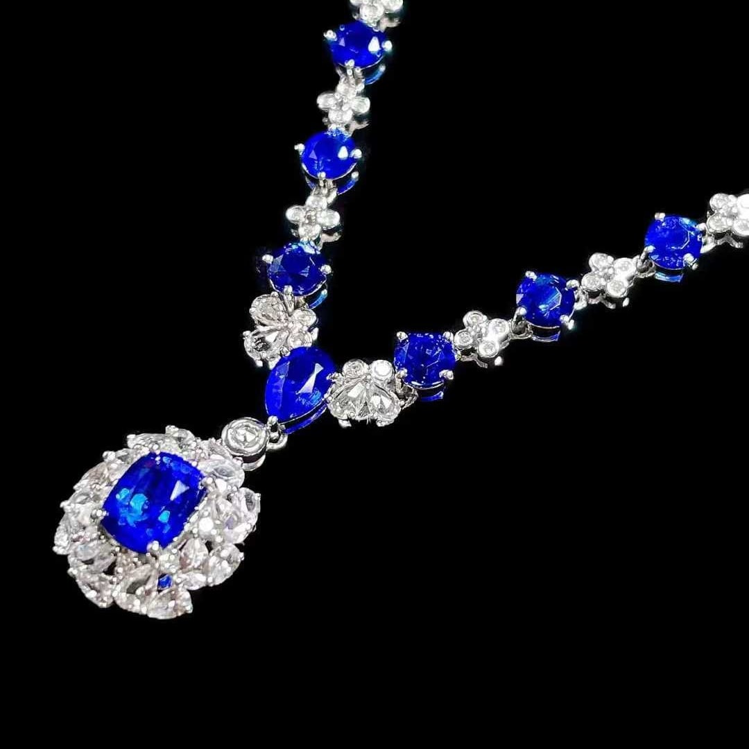 14k Gold 3.94 Ctw Natural Sapphire & Sapphire Necklace - 4