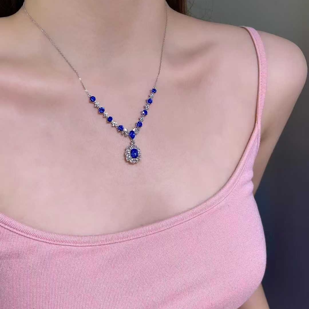 14k Gold 3.94 Ctw Natural Sapphire & Sapphire Necklace - 5