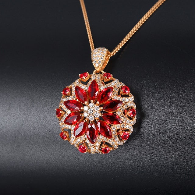 14k Gold 2.16 Ctw Natural Ruby & Ruby Pendant( Without Chain ) - 2