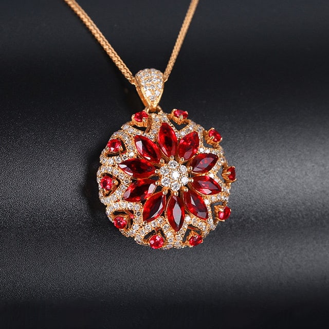 14k Gold 2.16 Ctw Natural Ruby & Ruby Pendant( Without Chain ) - 3