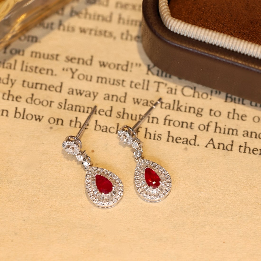 14k Gold 1.06 Ctw Natural Ruby & Diamond Earrings - 3