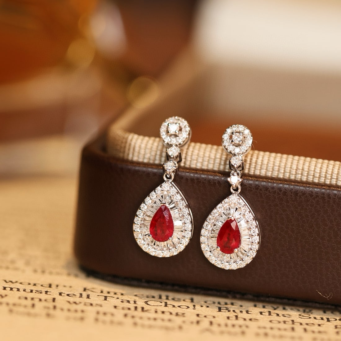 14k Gold 1.06 Ctw Natural Ruby & Diamond Earrings - 4