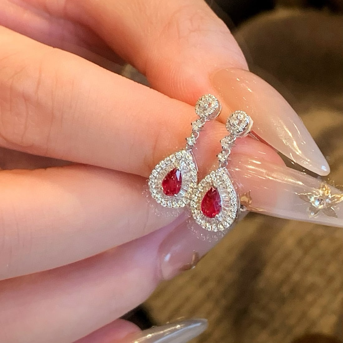 14k Gold 1.06 Ctw Natural Ruby & Diamond Earrings - 6