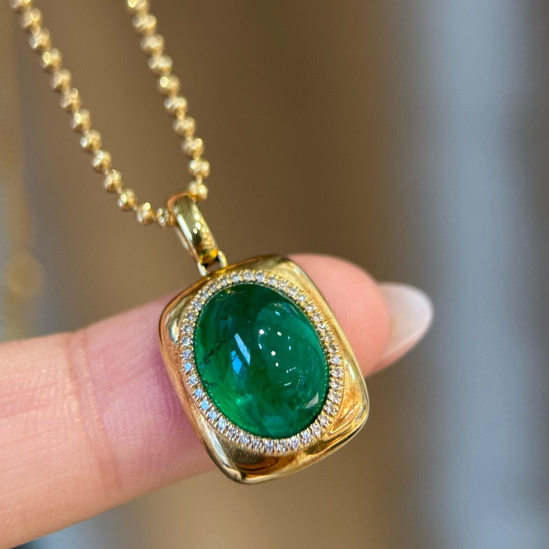 14k Gold 4.38 Ctw Natural Emerald & Diamond Pendant( Without Chain ) - 4