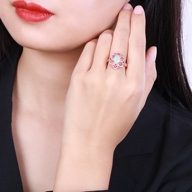 14k Gold 1.13 Ctw Natural Opal & Diamond Ring - 5