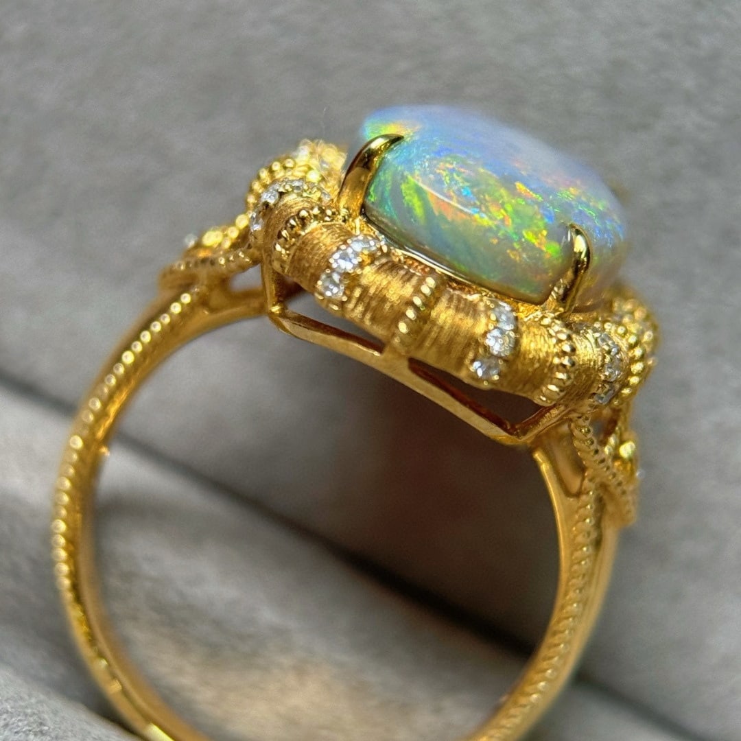 14k Gold 5.24 Ctw Natural Opal & Diamond Ring - 3