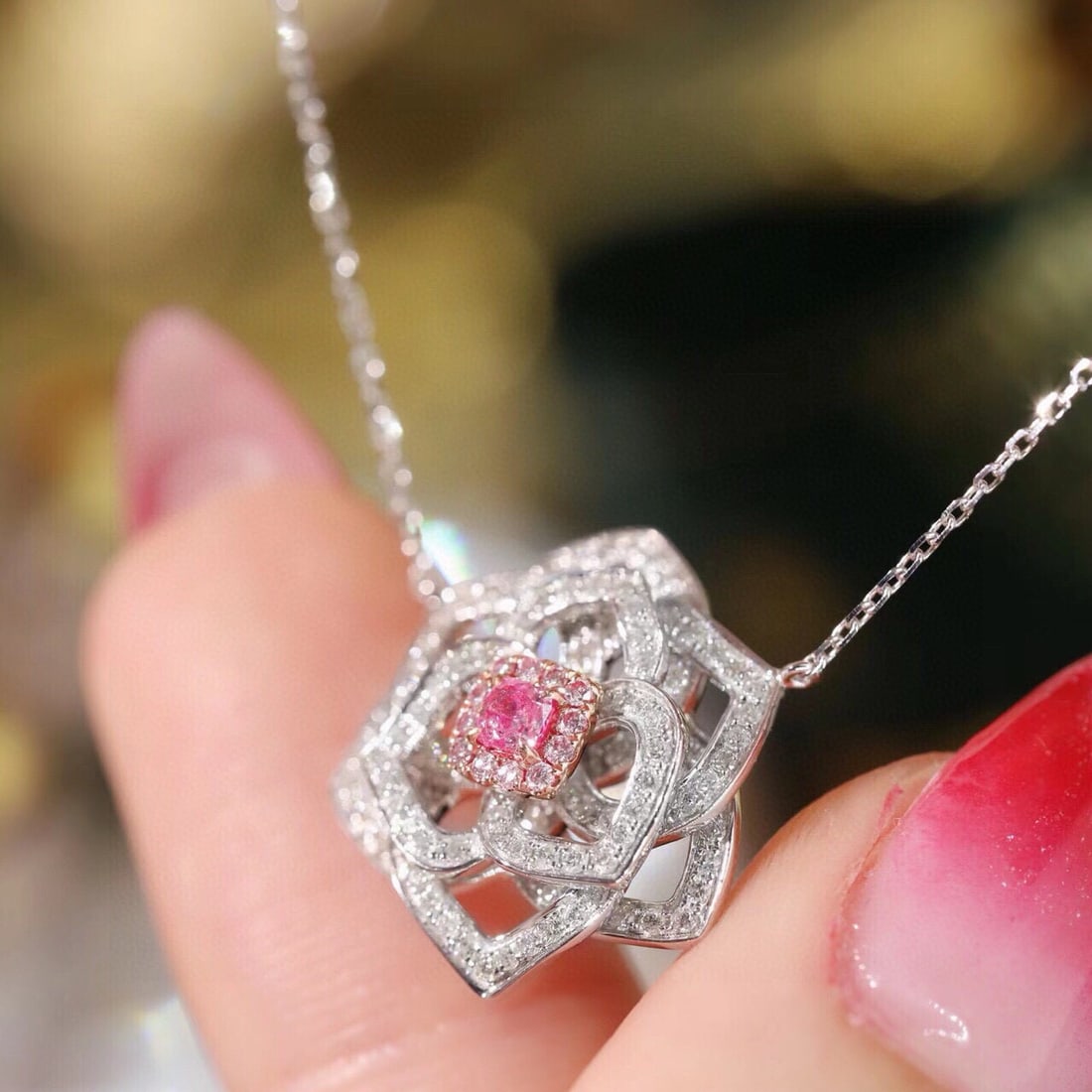 14k Gold 0.65 Ctw Natural Pink Diamond & Diamond Necklace - 3