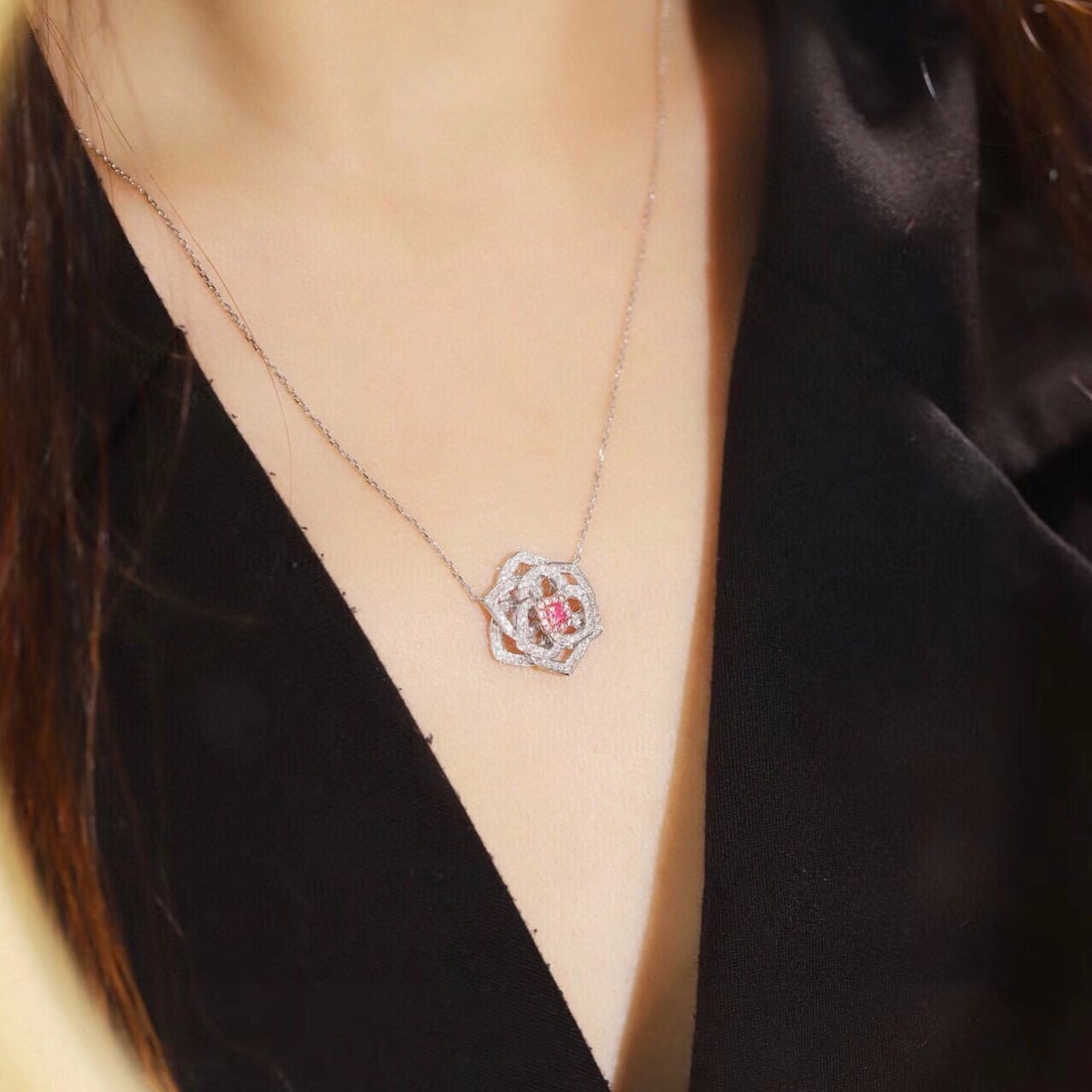 14k Gold 0.65 Ctw Natural Pink Diamond & Diamond Necklace - 6