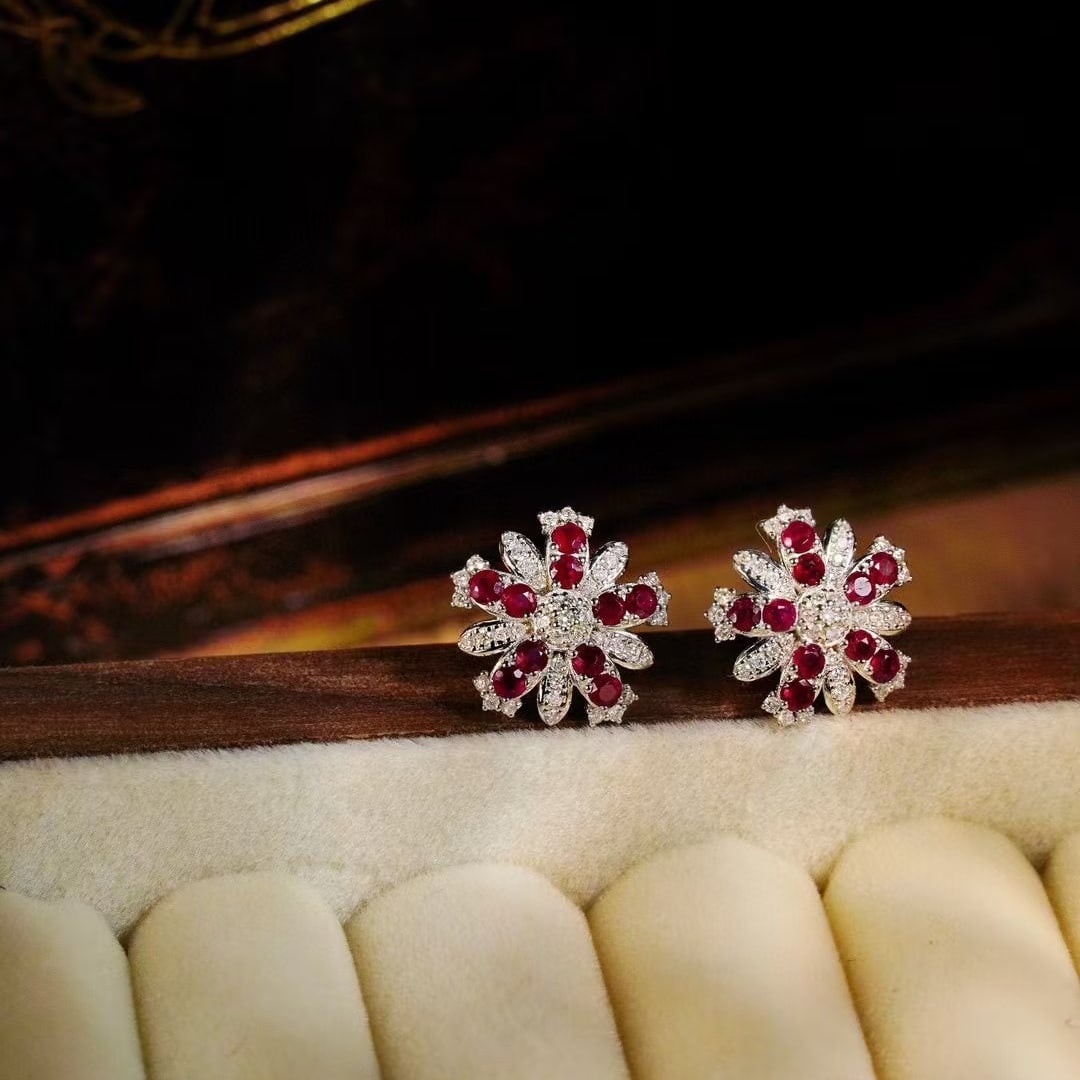 14k Gold 1.30 Ctw Natural Ruby & Diamond Earrings - 2