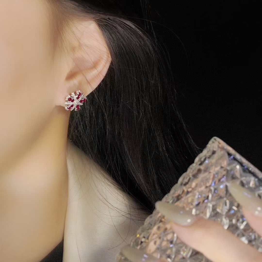 14k Gold 1.30 Ctw Natural Ruby & Diamond Earrings - 5