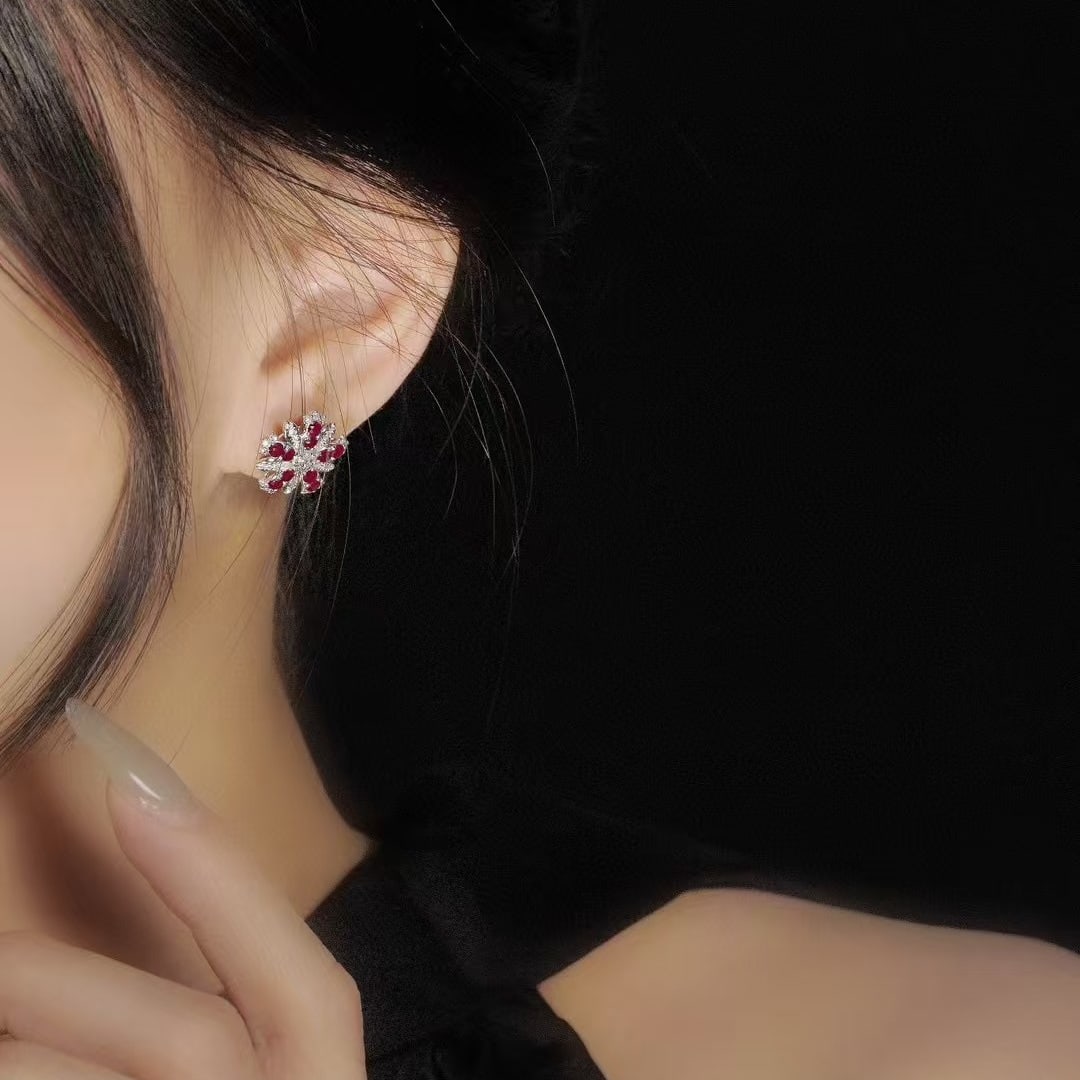 14k Gold 1.30 Ctw Natural Ruby & Diamond Earrings - 6