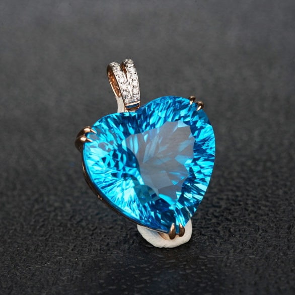 14k Gold 26.48 Ct Natural Topaz & Diamond Pendant( Without Chain ) - 6