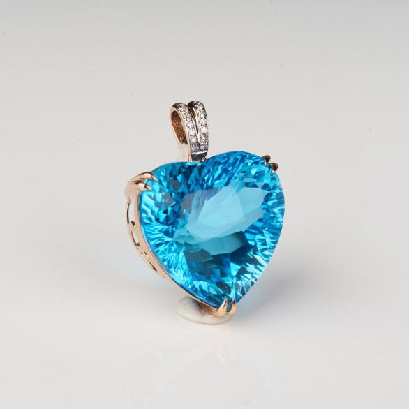 14k Gold 26.48 Ct Natural Topaz & Diamond Pendant( Without Chain ) - 7