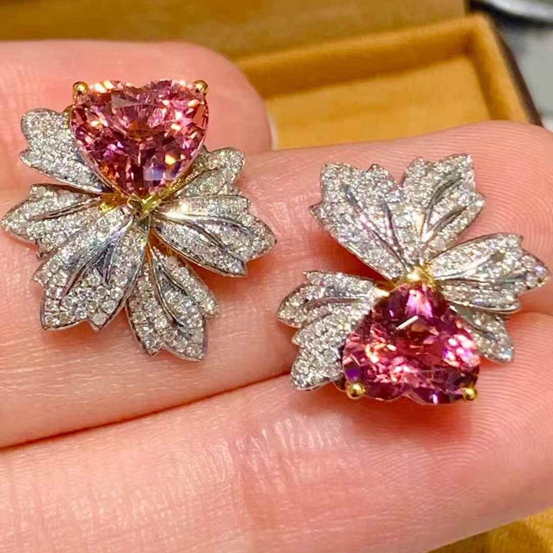 14k Gold 3.8 Ct Natural Tourmaline & Diamond Earrings - 5