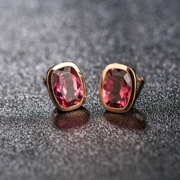 14k Gold 2.58 Ct Natural Tourmaline Earrings: Ref:231119119 // gold content:14k gold // main gemstone:tourmaline // shape:cushion // carat weight:2. 58ct // color:red // treatment:natural // Condition: NewLow Estimate: 2100.00High Estimate: