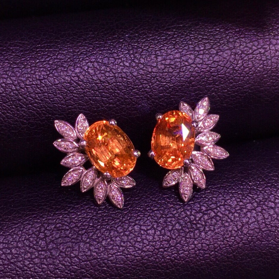 14k Gold 3.6 Ct Natural Spessartine & Diamond Earrings - 5