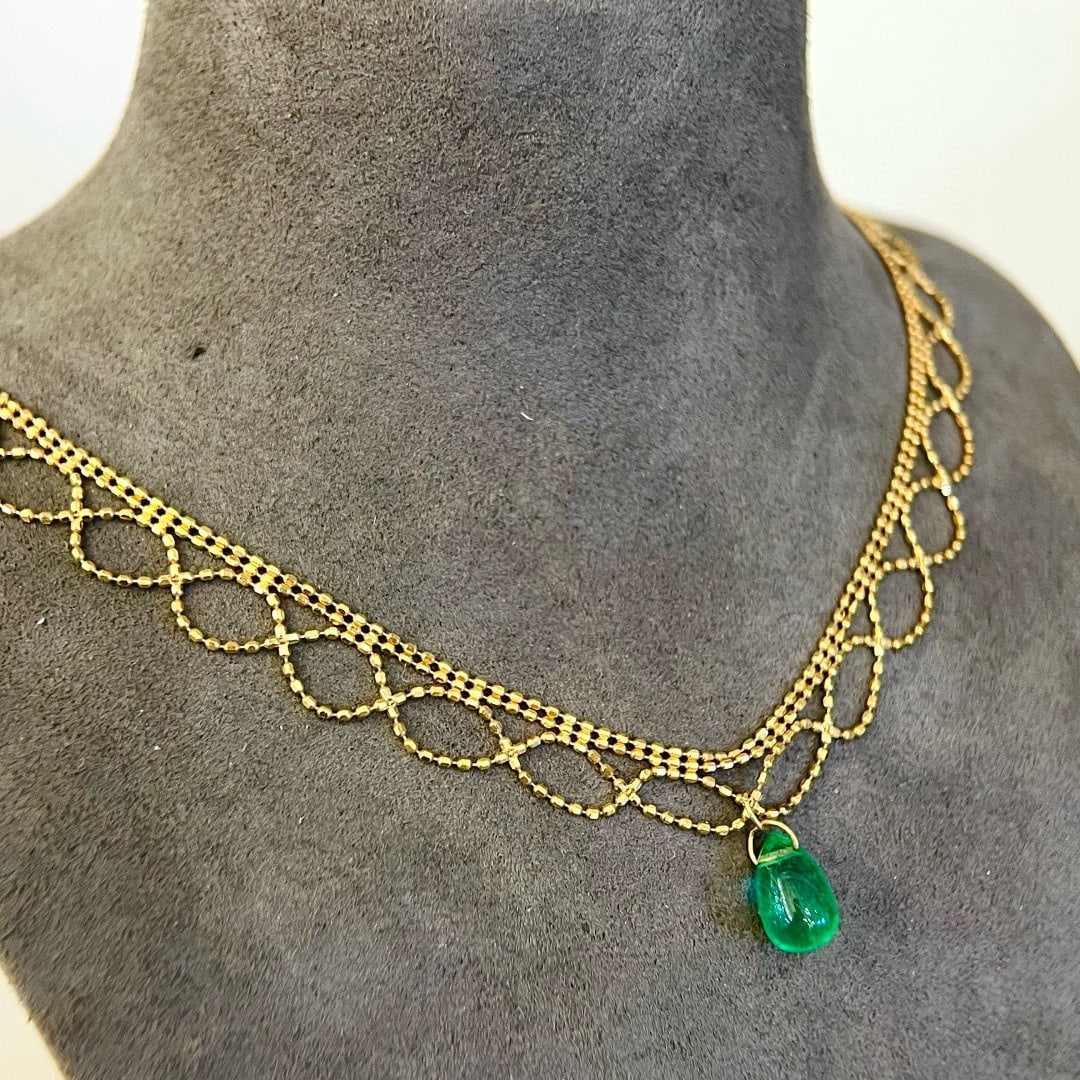14k Gold 3 Ct Natural Emerald Necklace - 2