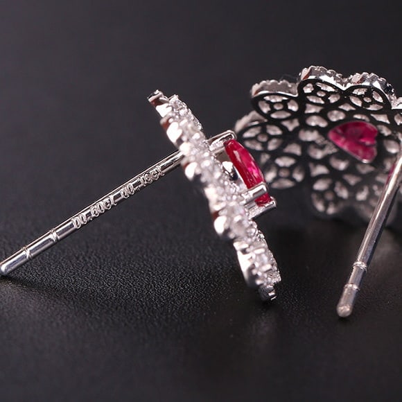 14k Gold 0.76 Ctw Natural Ruby & Diamond Earrings - 5