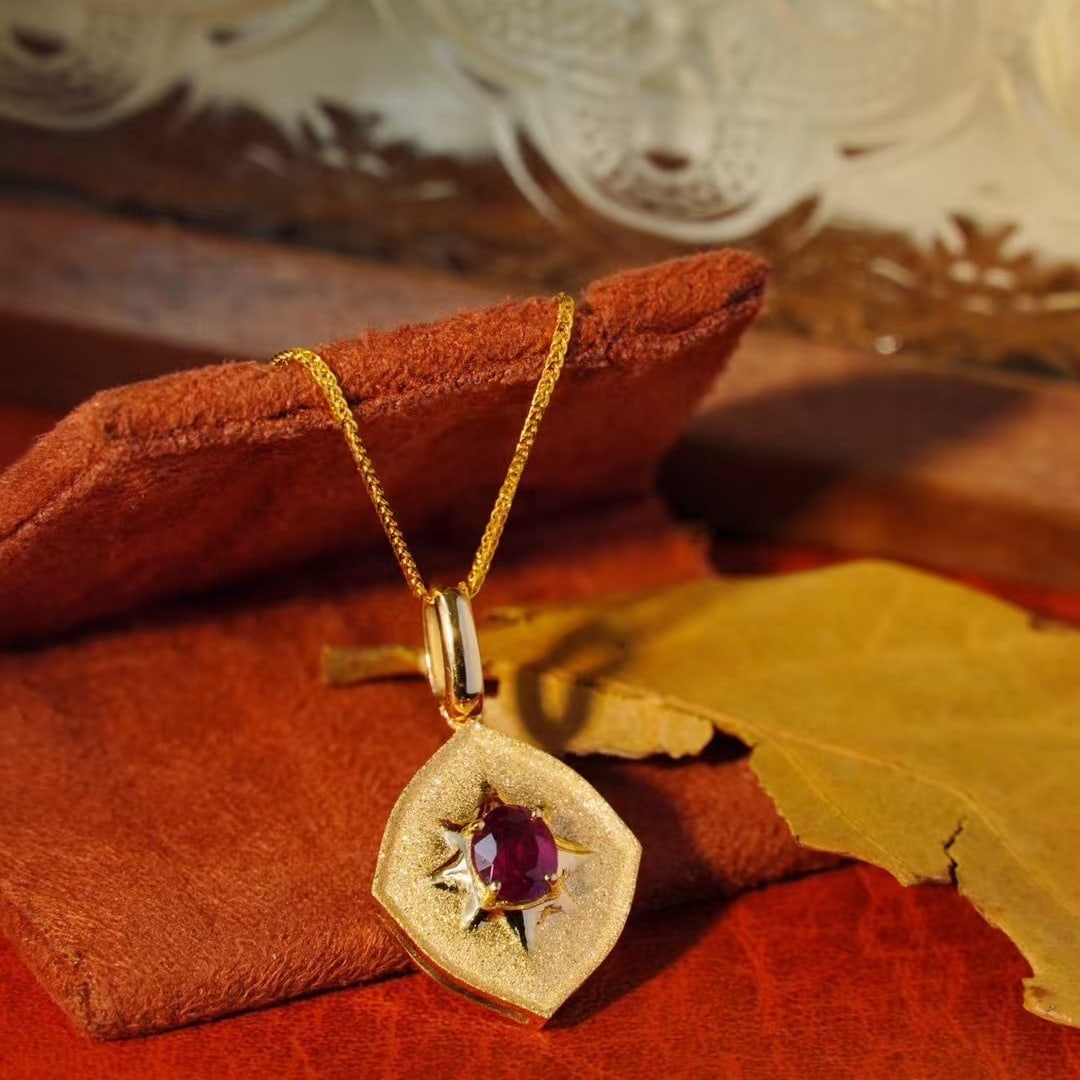 14k Gold 0.5 Ct Natural Ruby Pendant( Without Chain ) - 4