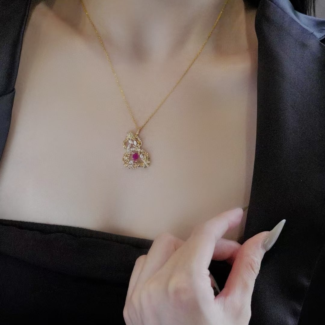 14k Gold 1.28 Ctw Natural Ruby & Diamond Pendant( Without Chain ) - 5