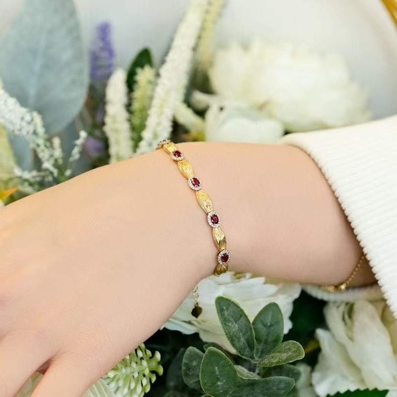 14k Gold 1.4 Ctw Natural Ruby & Diamond Bracelet - 6