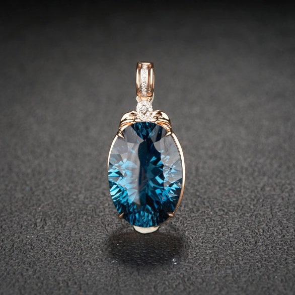 14k Gold 21.68 Ct Natural Topaz & Diamond Pendant( Without Chain ): Ref:231119157 // gold content:14k gold // main gemstone:topaz // shape:oval // carat weight:21. 68ct // color:blue // treatment:natural // // adjacent gemstone 2 : diamond // shape:round // clarity