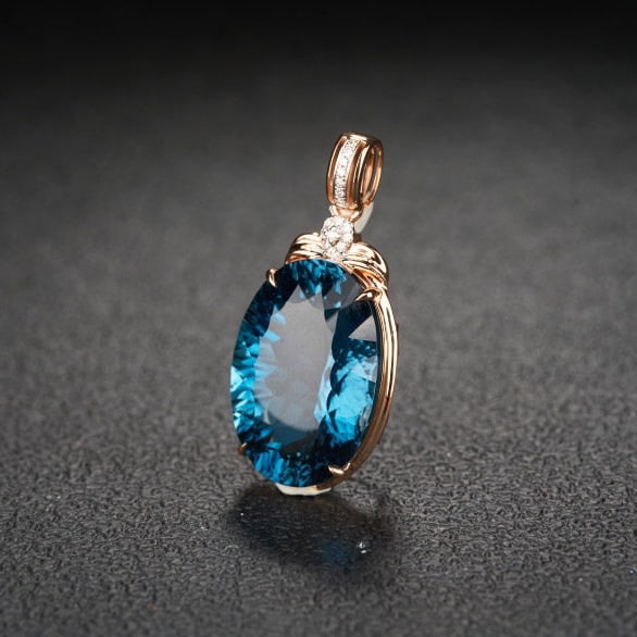 14k Gold 21.68 Ct Natural Topaz & Diamond Pendant( Without Chain ) - 3