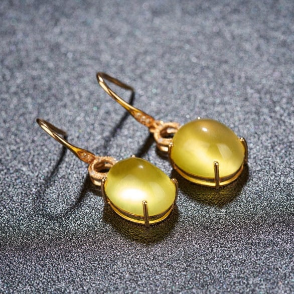 14k Gold 9.25 Ct Natural Prehnite & Diamond Earrings - 3